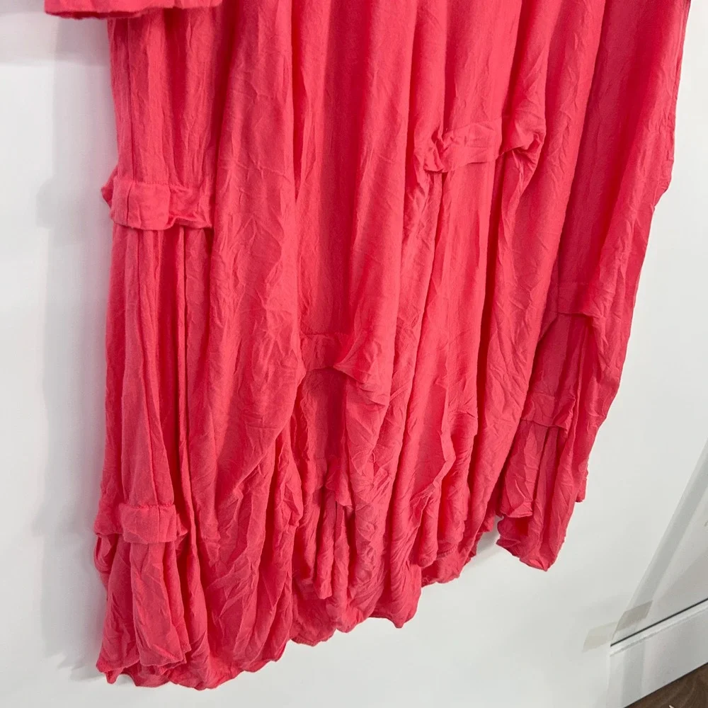 Comfy USA Coral Crinkle Tiered Dress 2X Asymmetric Lagenlook Artsy Art to Wear
